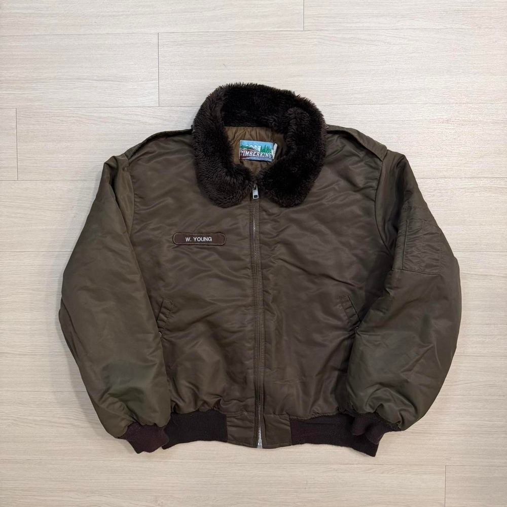 90's Timber King Quilt Lined Brown Bomber Flight Jacket Men's Size XL